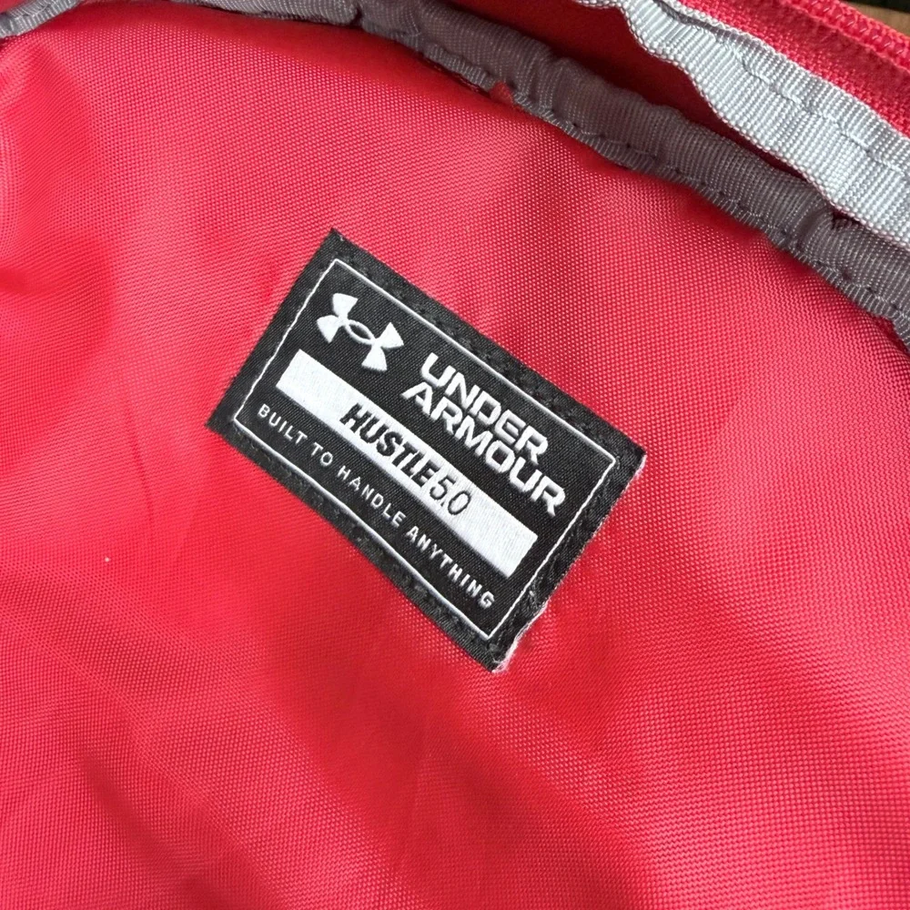 Under Armour Hustle 5.0 Backpack Red UA Storm Water Resistant Laptop Bag